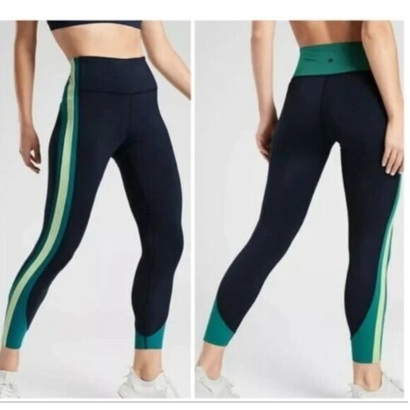 Athleta Crunch Colorblock 7/8 Tight In SuperSonic Navy/ Billard Teal - Picture 1 of 13